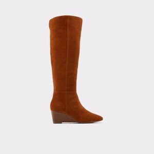 ALDO Tan Brown Knee High Wedges Heel Boots - Size 5 / 35